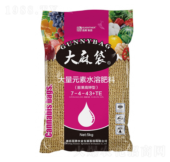 膨果高鉀型大量元素水溶肥料7-4-43+TE-大麻袋-昆騰農(nóng)業(yè)