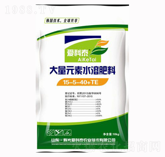 大量元素水溶肥料15-5-40+TE-愛科泰