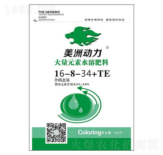 膨果型大量元素水溶肥料16-8-34+TE-美洲動力-美瑞生物