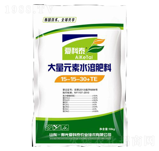 大量元素水溶肥料15-15-30+TE-愛科泰