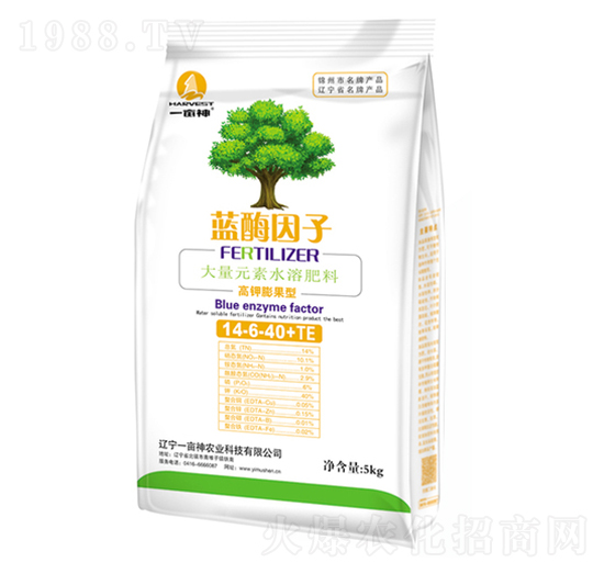 高鉀膨果型大量元素水溶肥料14-6-40+TE-藍酶因子-一畝神