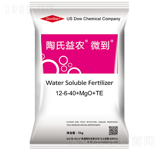 5kg大量元素水溶肥料12-6-40+MgO+TE-微到-陶氏益農(nóng)